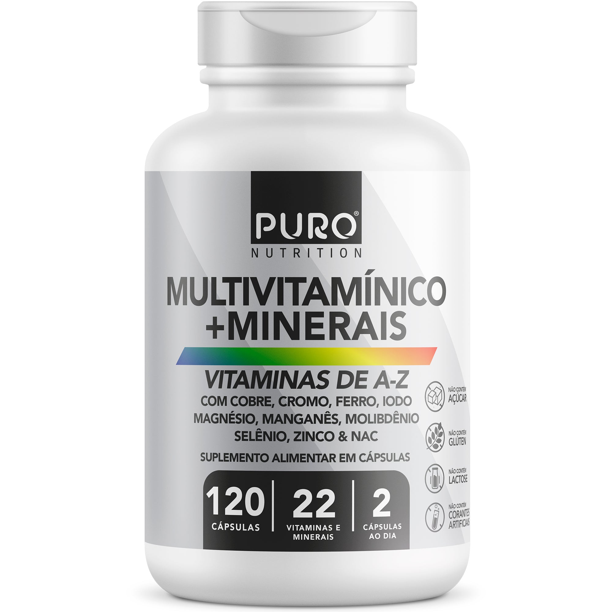 MULTIVITAMÍNICO | 22 Vitaminas e Minerais de A-Z | 120 Cápsulas