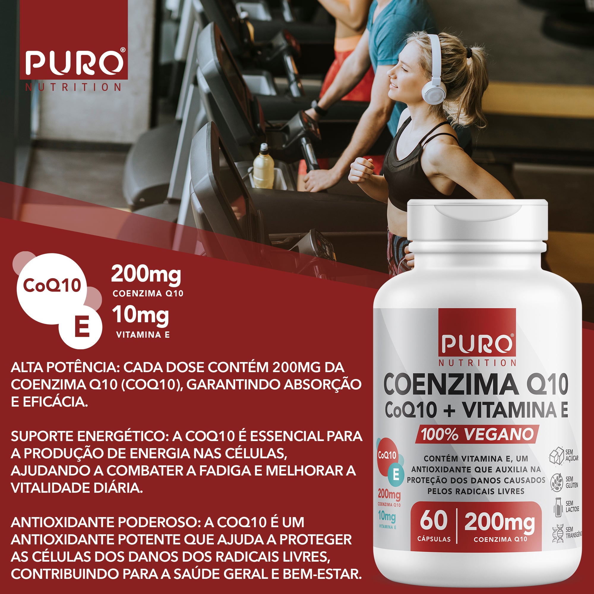 COQ-10: Coenzima Q10 200 mg + Vitamina E | 60 Cápsulas | Suplemento Vegano