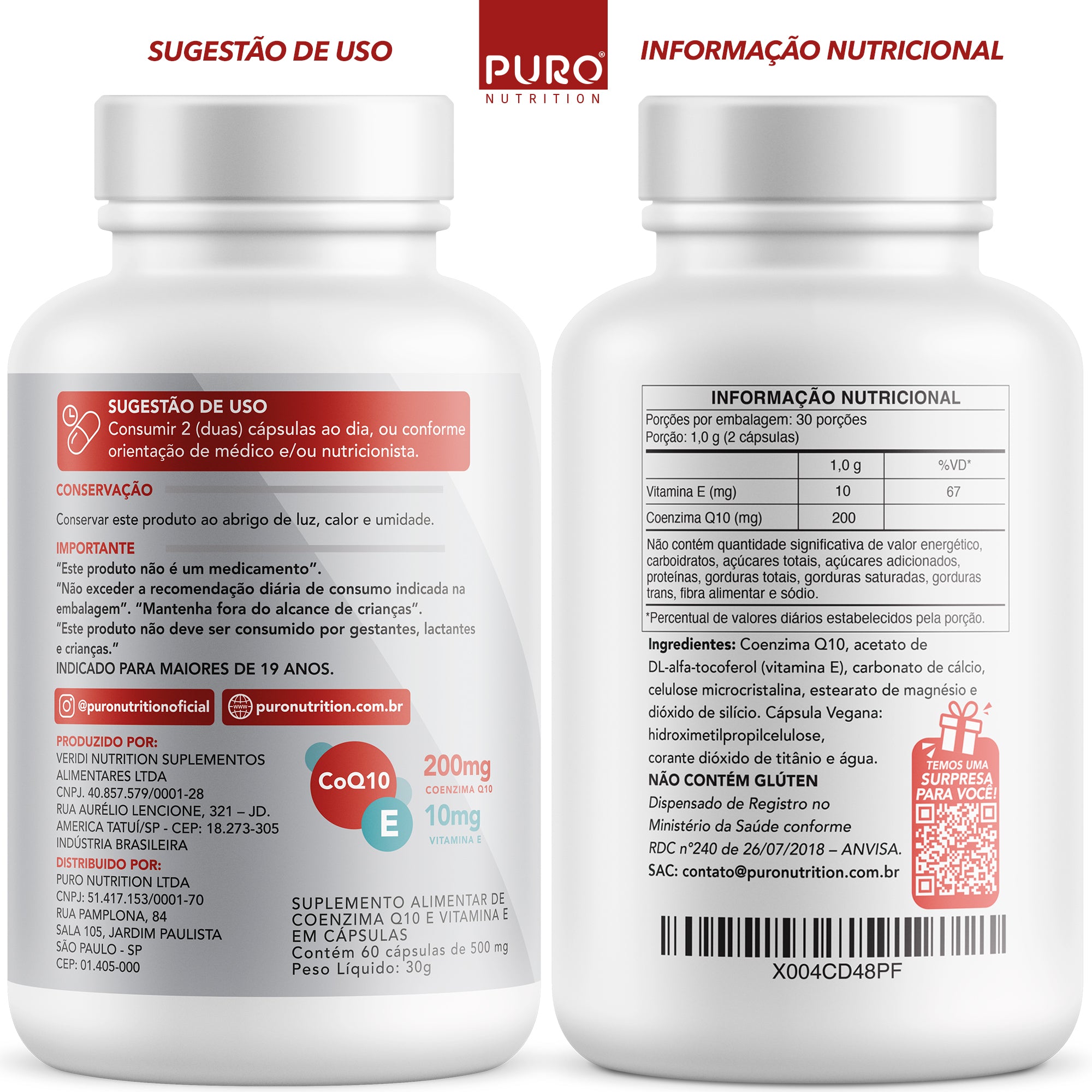 COQ-10: Coenzima Q10 200 mg + Vitamina E | 60 Cápsulas | Suplemento Vegano