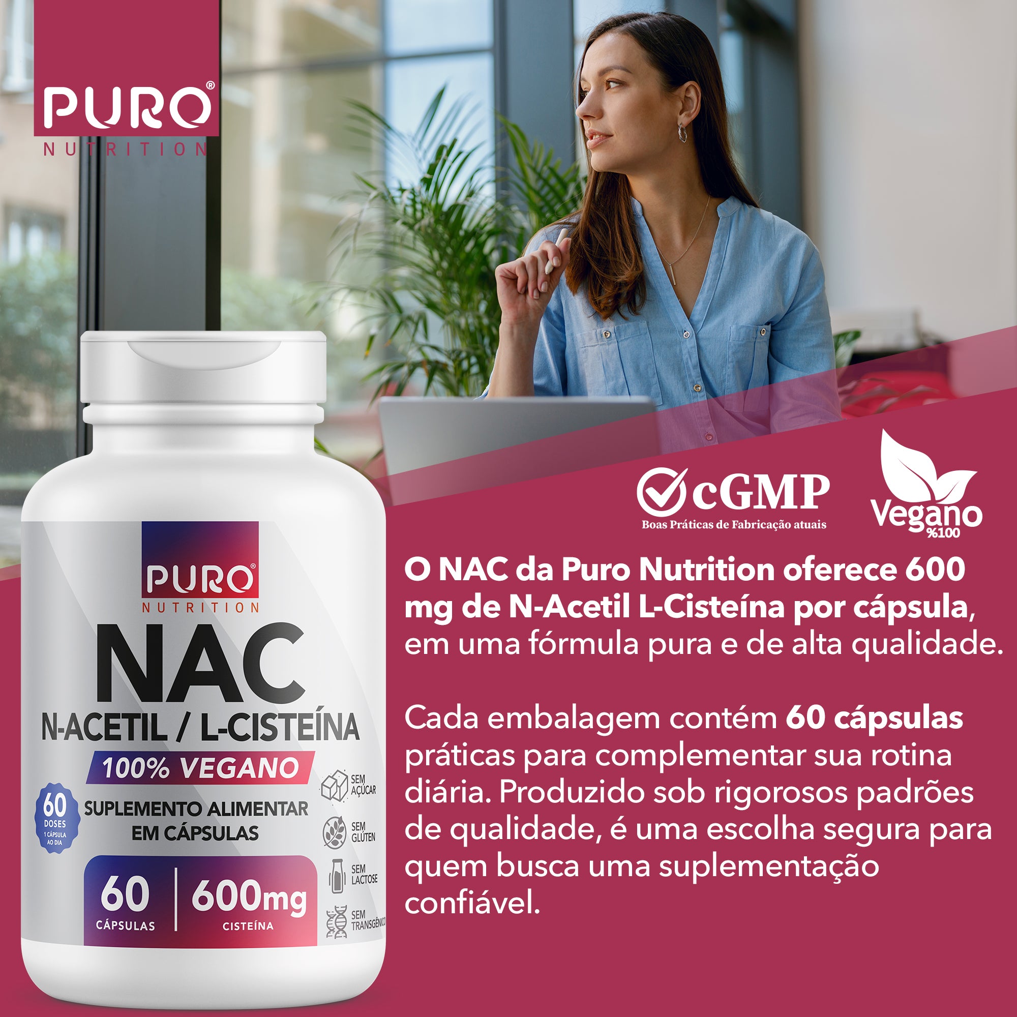 NAC N-Acetil L-Cisteína 600mg | 60 Cápsulas | Suplemento Vegano