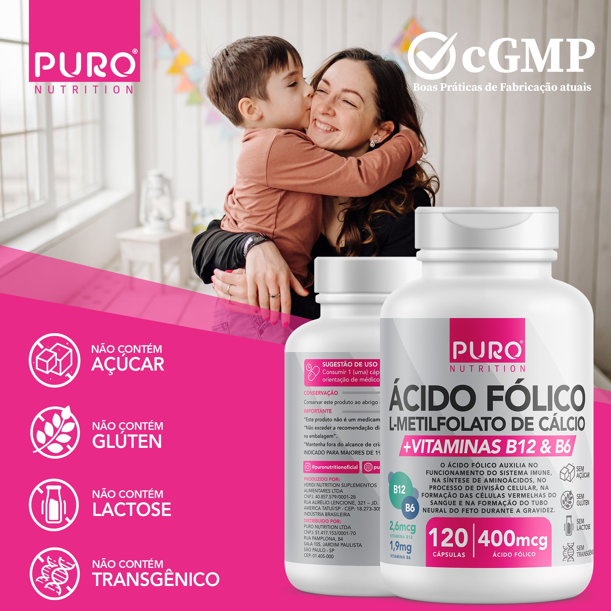 L-Metilfolato Ácido Fólico 400 mcg com Vitaminas B12 e B6 | 120 Cápsulas