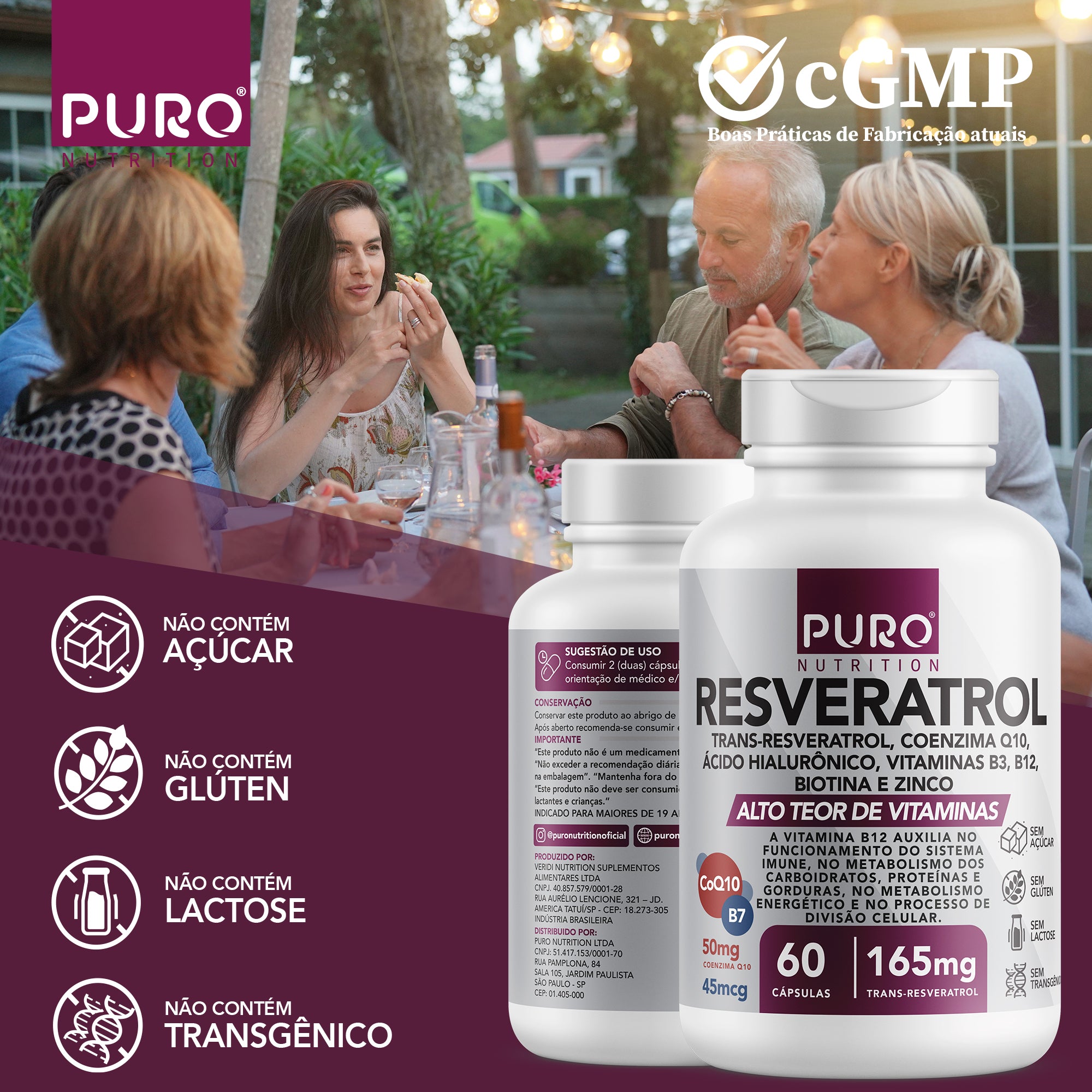RESVERATROL Trans 165 mg com Coenzima Q10 e Ácido Hialurônico | 60 Cápsulas