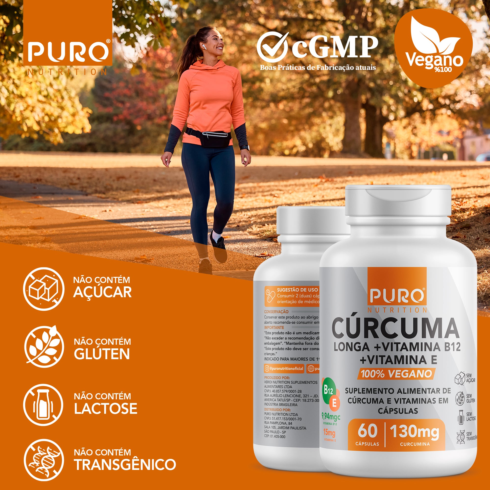 CÚRCUMA em Cápsulas 130 mg com Vitamina B12 + Vitamina E | 60 Cápsulas | Suplemento Vegano