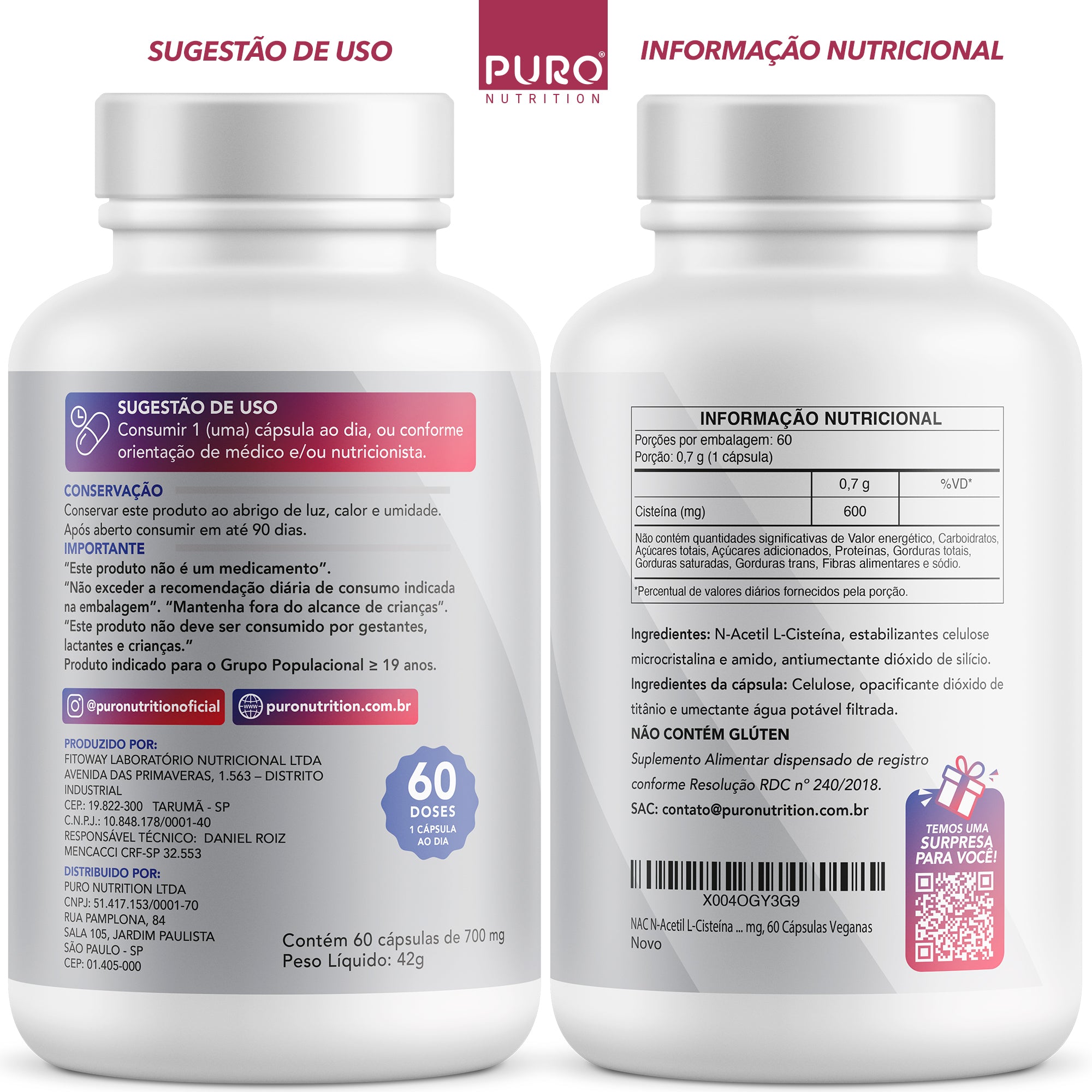 NAC N-Acetil L-Cisteína 600mg | 60 Cápsulas | Suplemento Vegano