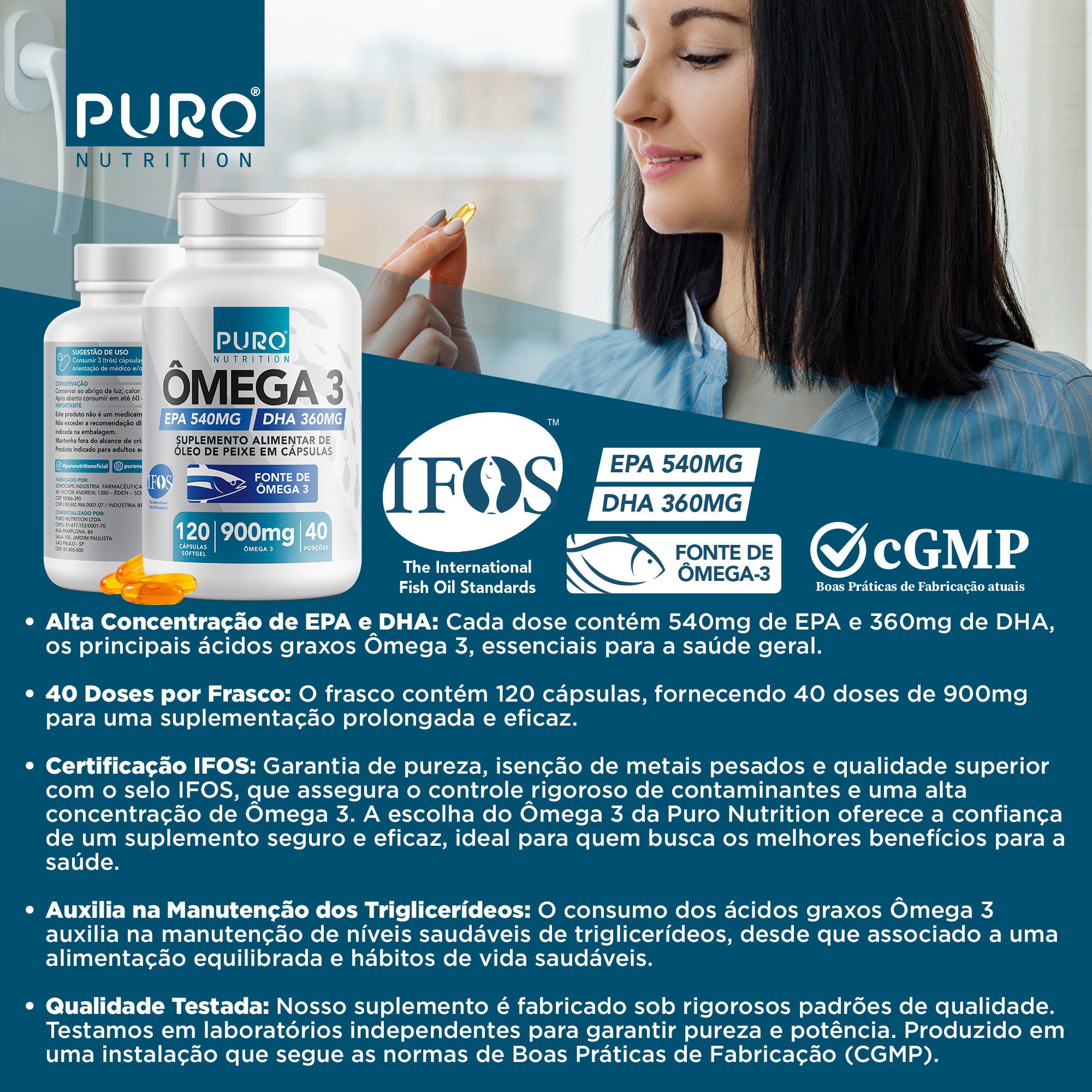 Ômega 3 EPA DHA 1000 mg | 120 Cápsulas | Certificado IFOS