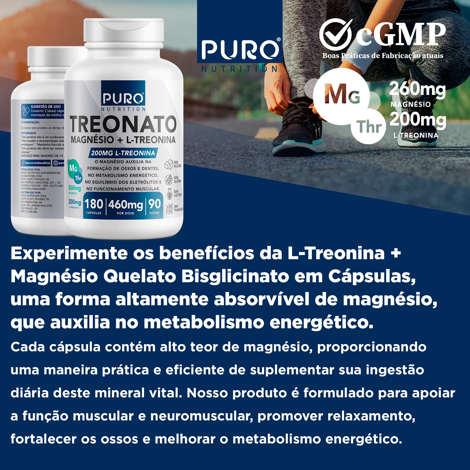 TREONATO MAGNÉSIO + L-TREONINA 460mg | 180 Cápsulas