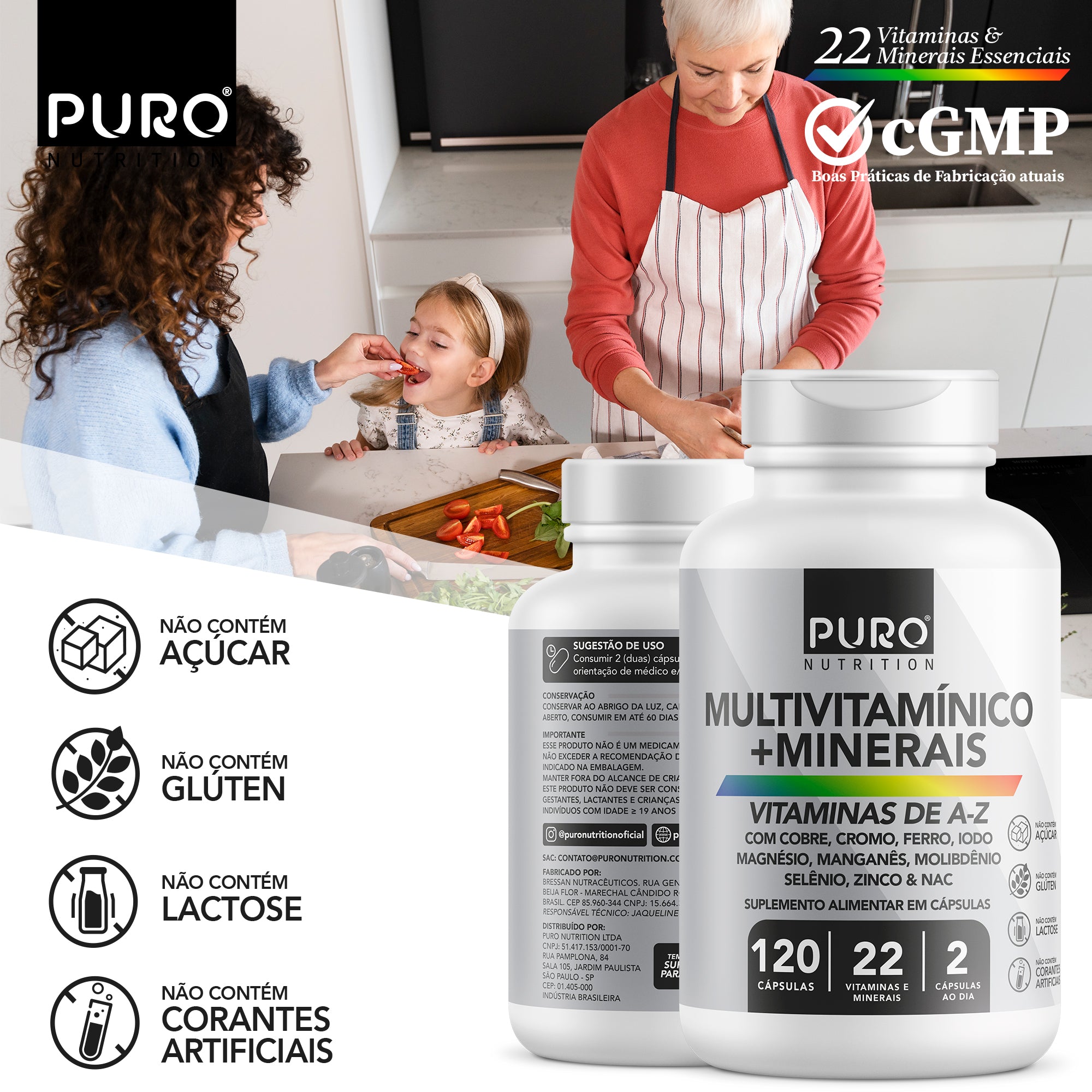 MULTIVITAMÍNICO | 22 Vitaminas e Minerais de A-Z | 120 Cápsulas