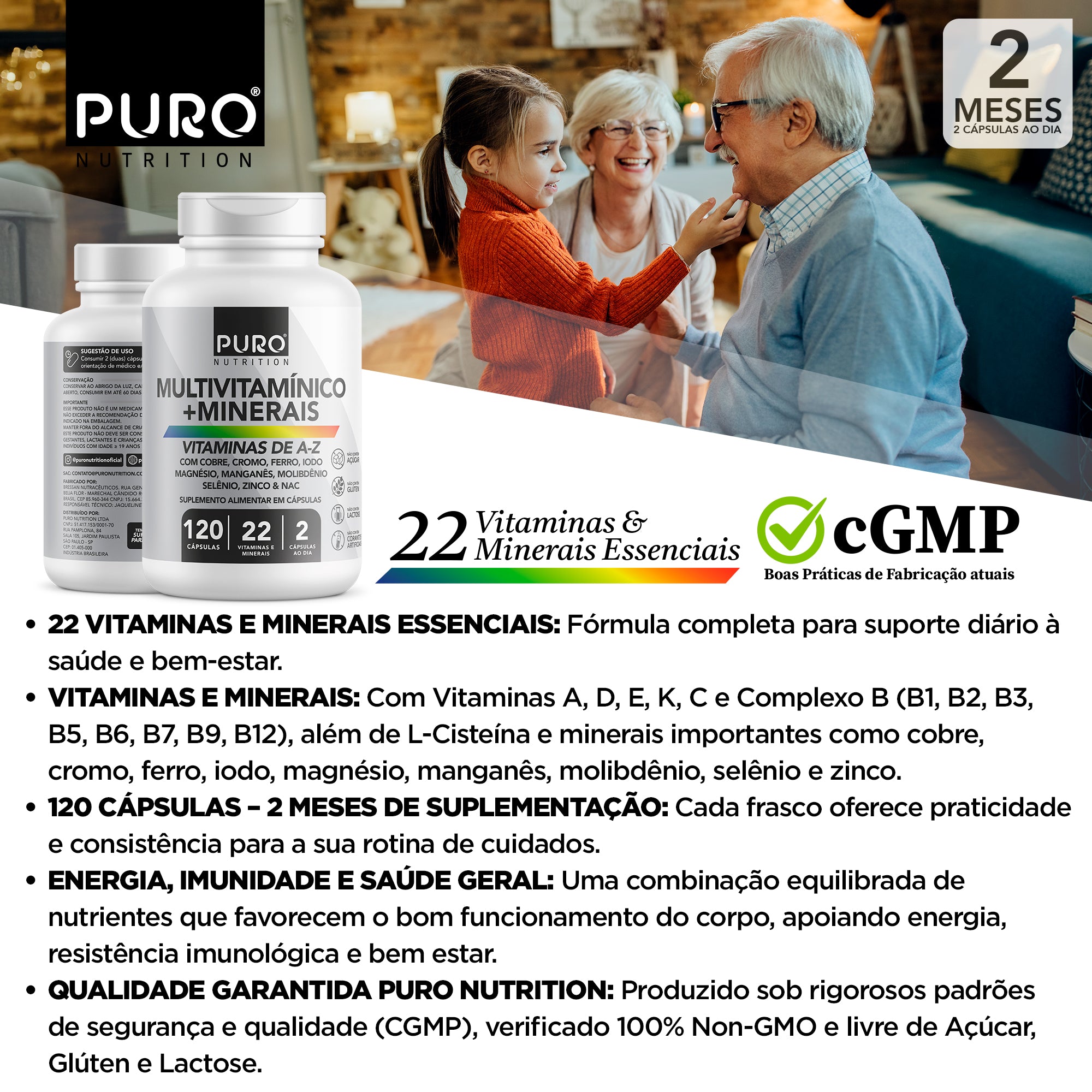 MULTIVITAMÍNICO | 22 Vitaminas e Minerais de A-Z | 120 Cápsulas