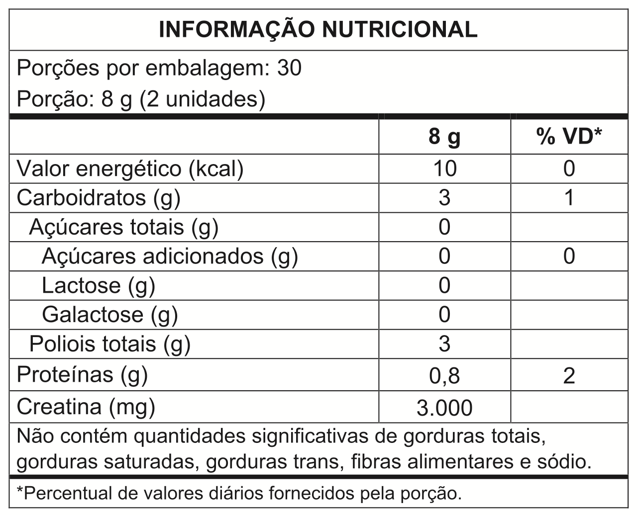 Tabela nutricional - CREATINA GUMMY 3g de Creatina Monohidratada Por Dose | 60 Gummies (30 doses) | Sabor Laranja | Zero Açúcar