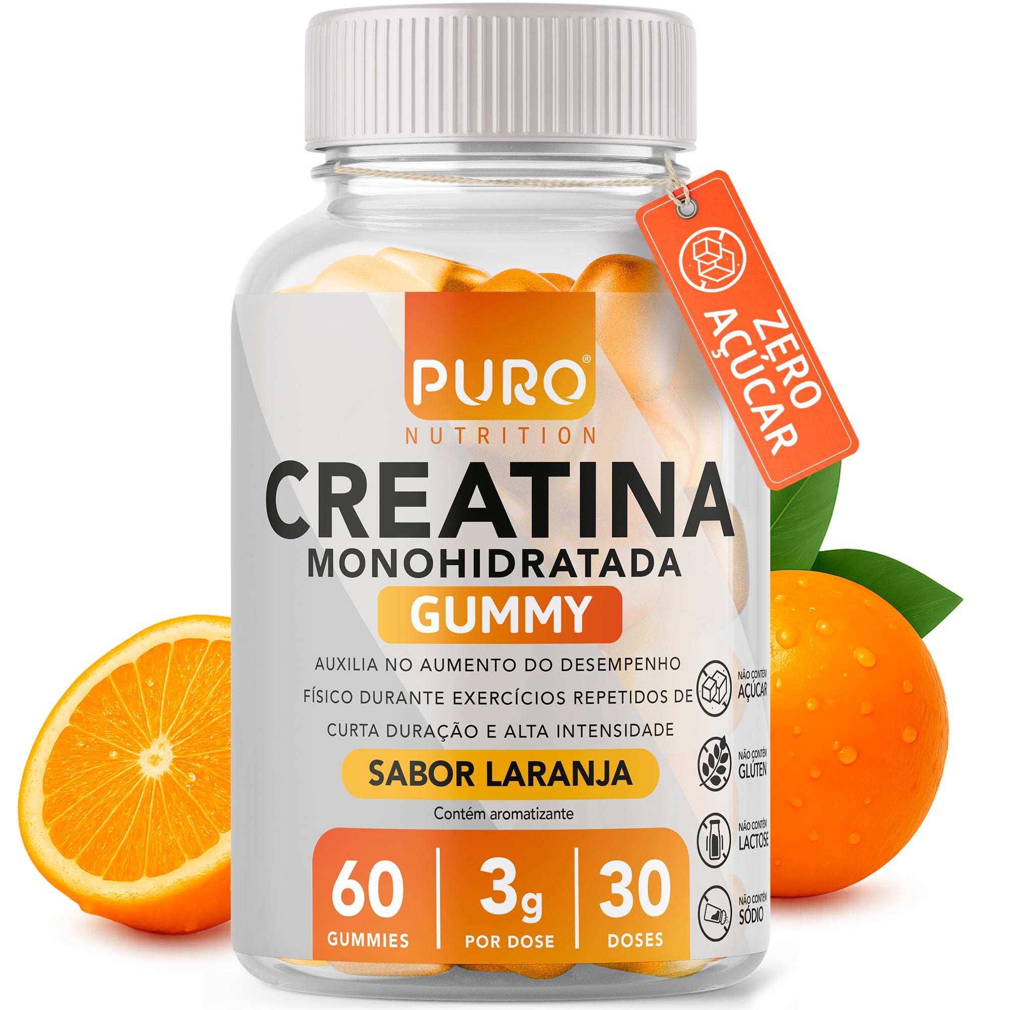 CREATINA GUMMY 3g de Creatina Monohidratada Por Dose | 60 Gummies (30 doses) | Sabor Laranja | Zero Açúcar