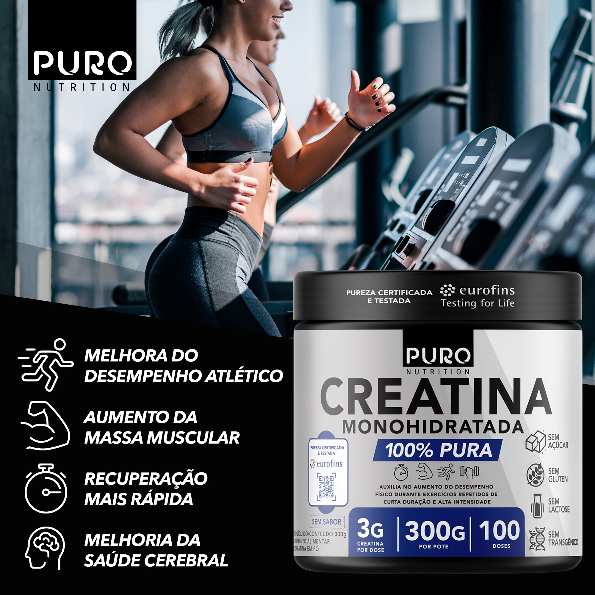CREATINA Monohidratada em Pó | 100 Doses | Pura e Sem Sabor | 300g
