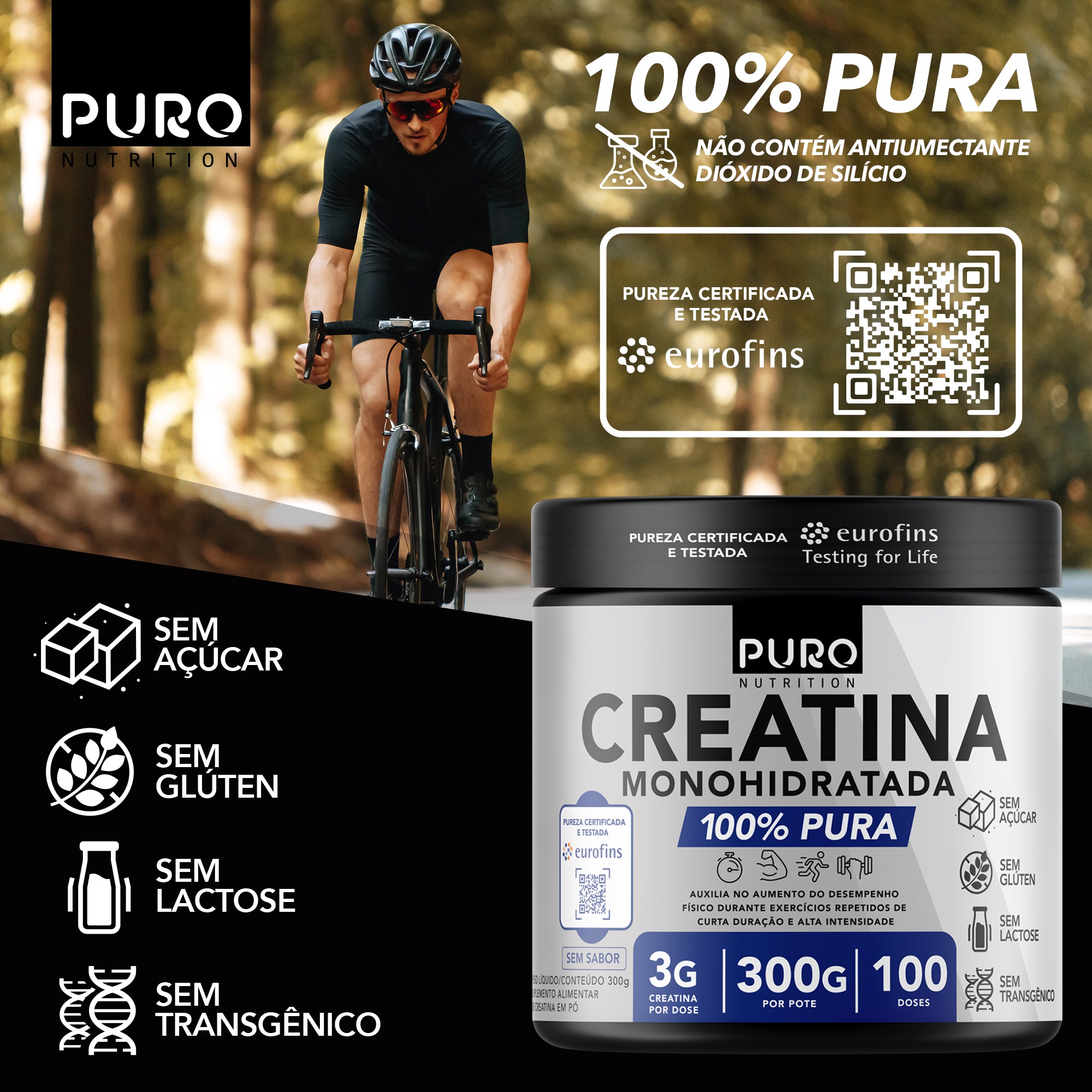 CREATINA Monohidratada em Pó | 100 Doses | Pura e Sem Sabor | 300g
