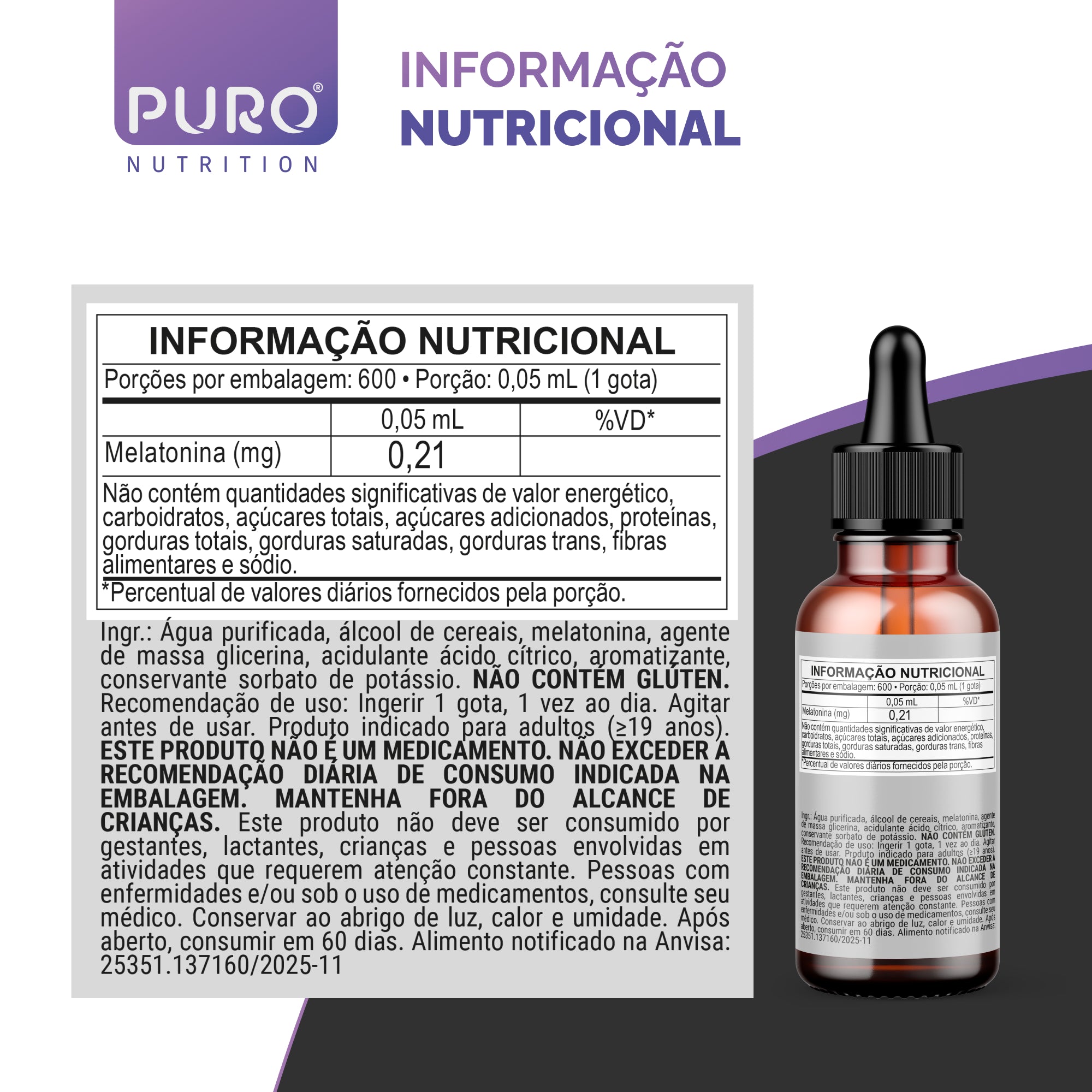 MELATONINA em Gotas 30 mL | 210 mcg por Gota | 600 Doses | Sabor Maracujá