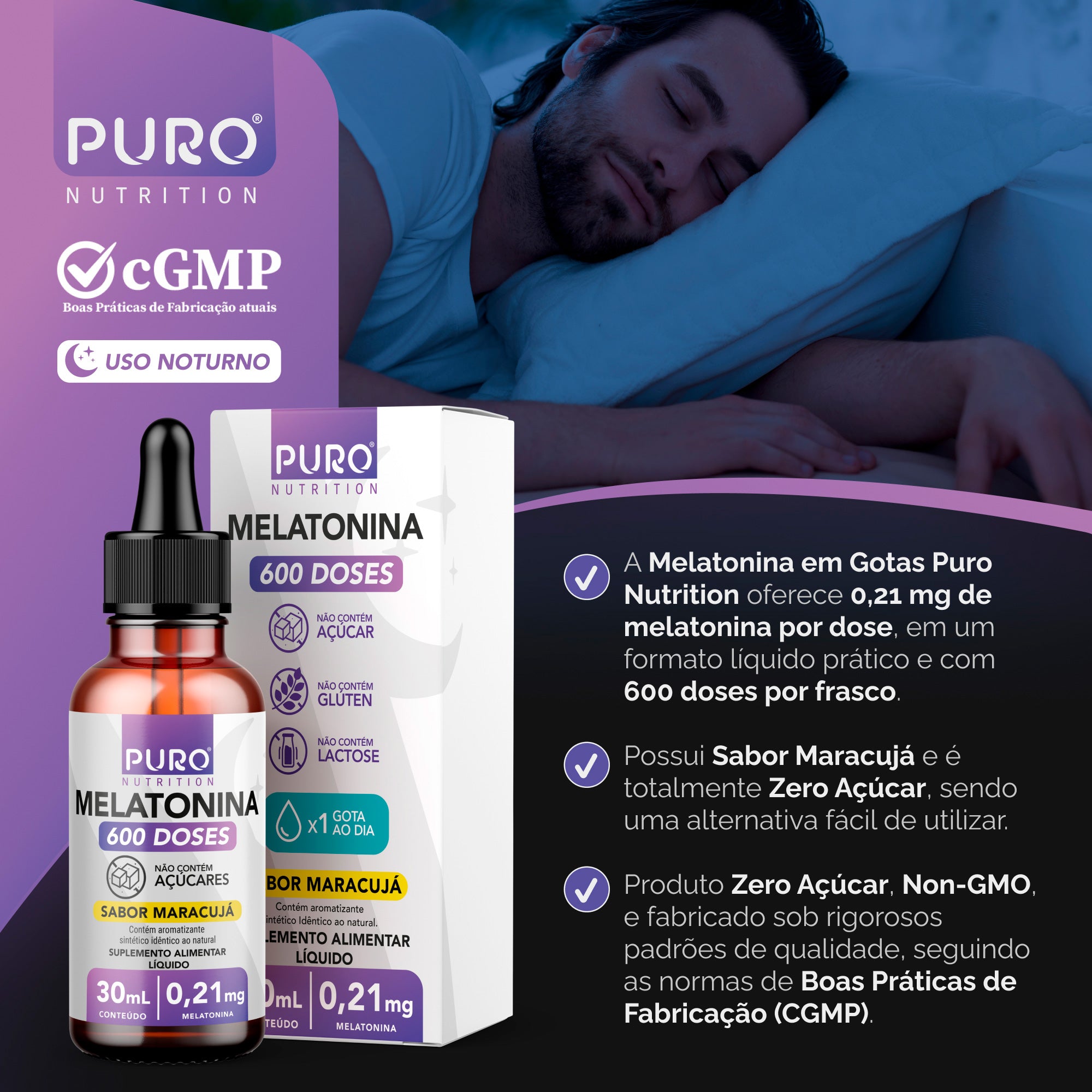 MELATONINA em Gotas 30 mL | 210 mcg por Gota | 600 Doses | Sabor Maracujá