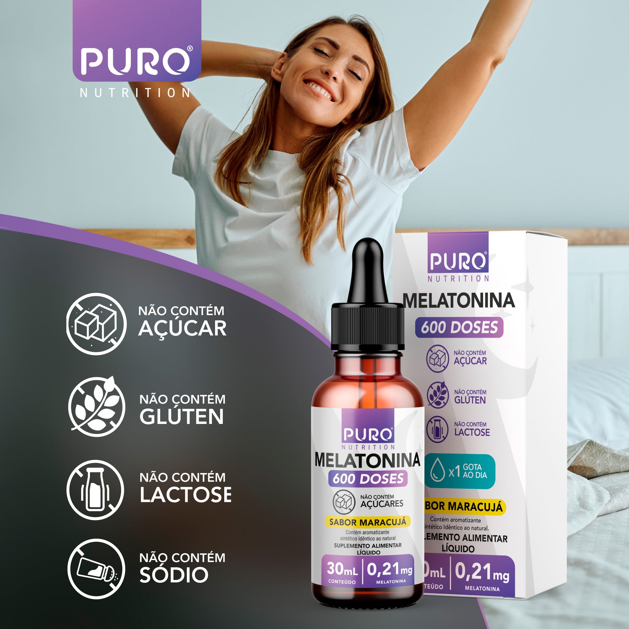 MELATONINA em Gotas 30 mL | 210 mcg por Gota | 600 Doses | Sabor Maracujá