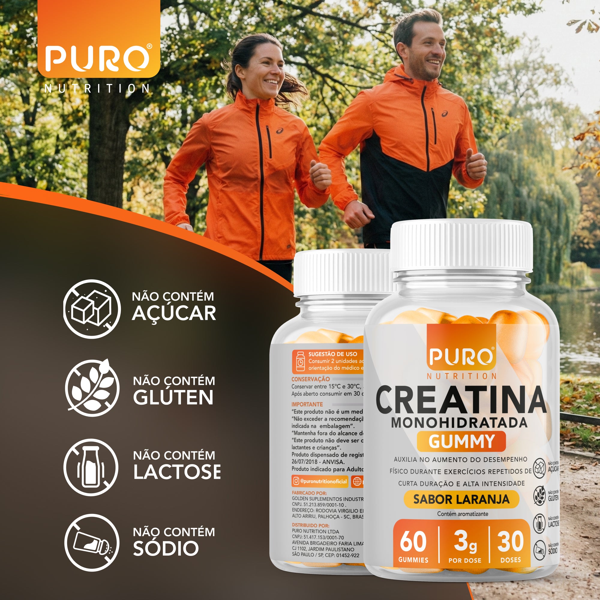 CREATINA GUMMY 3g de Creatina Monohidratada Por Dose | 60 Gummies (30 doses) | Sabor Laranja | Zero Açúcar