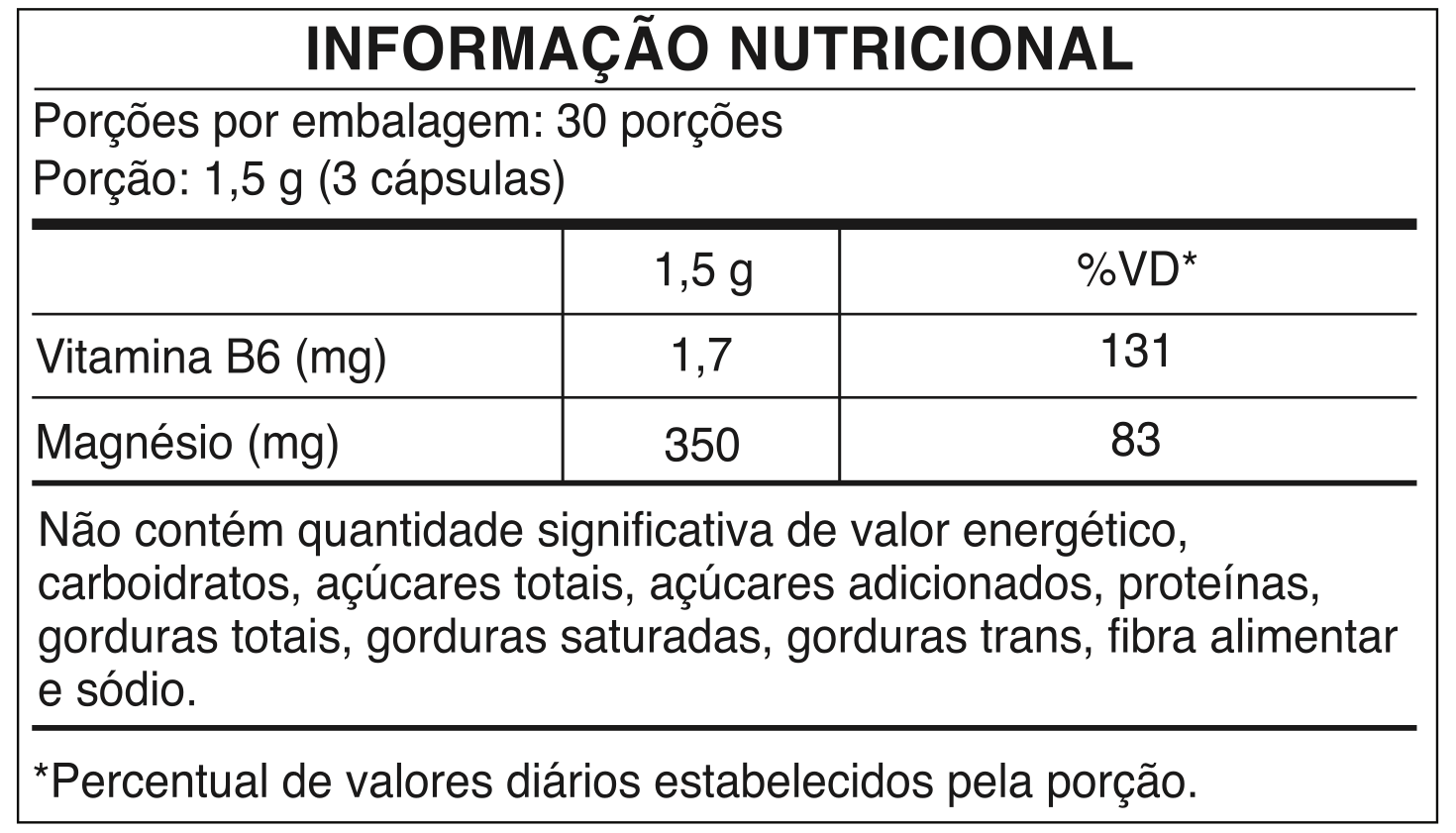 Tabela nutricional - MAGNÉSIO QUELATO, Bisglicinato 350mg com Vitamina B6 | 90 Cápsulas