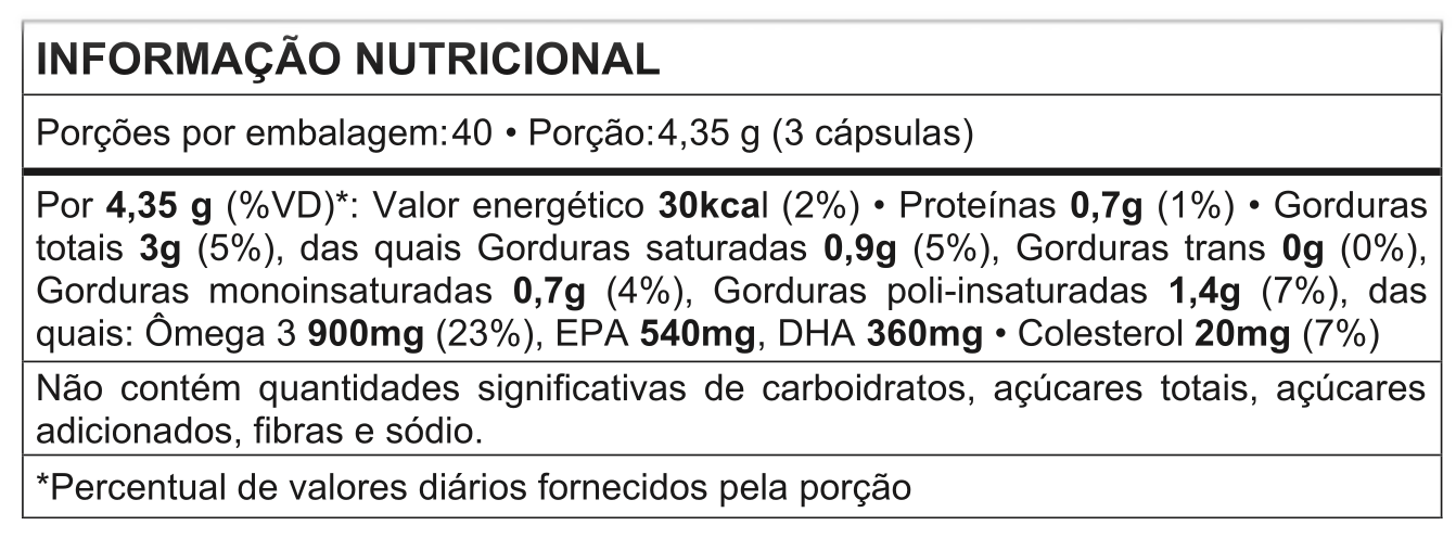 Tabela nutricional - Ômega 3 EPA DHA 1000 mg | 120 Cápsulas | Certificado IFOS