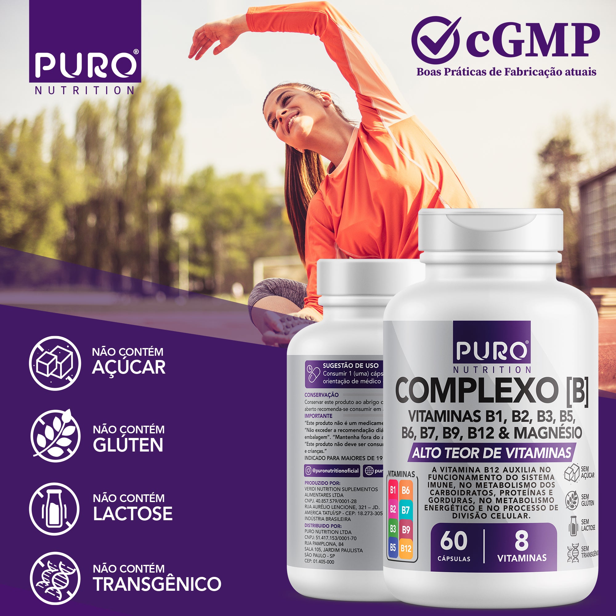 COMPLEXO B com Vitaminas B1, B2, B3, B5, B6, B9, B12 e Magnésio | 60 Cápsulas