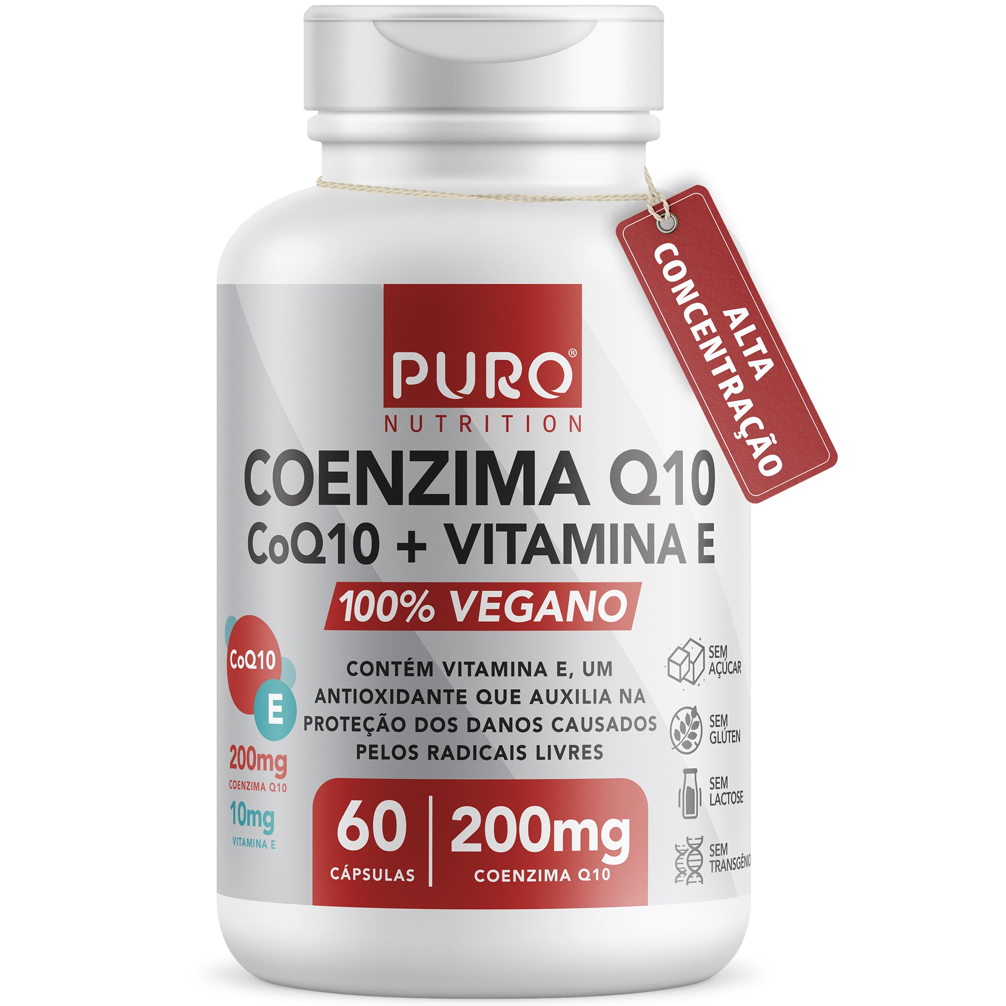 COQ-10: Coenzima Q10 200 mg + Vitamina E | 60 Cápsulas | Suplemento Vegano