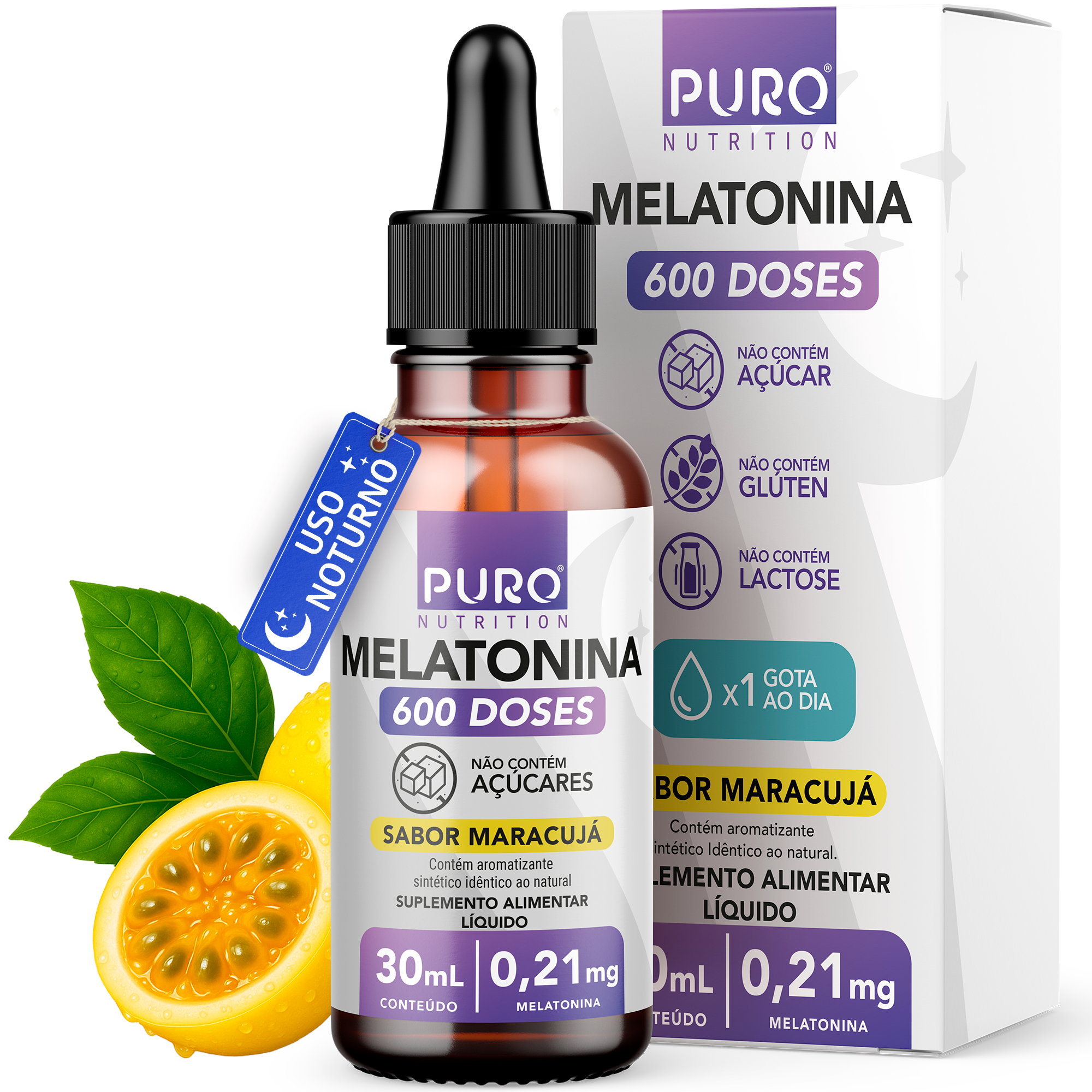 MELATONINA em Gotas 30 mL | 210 mcg por Gota | 600 Doses | Sabor Maracujá