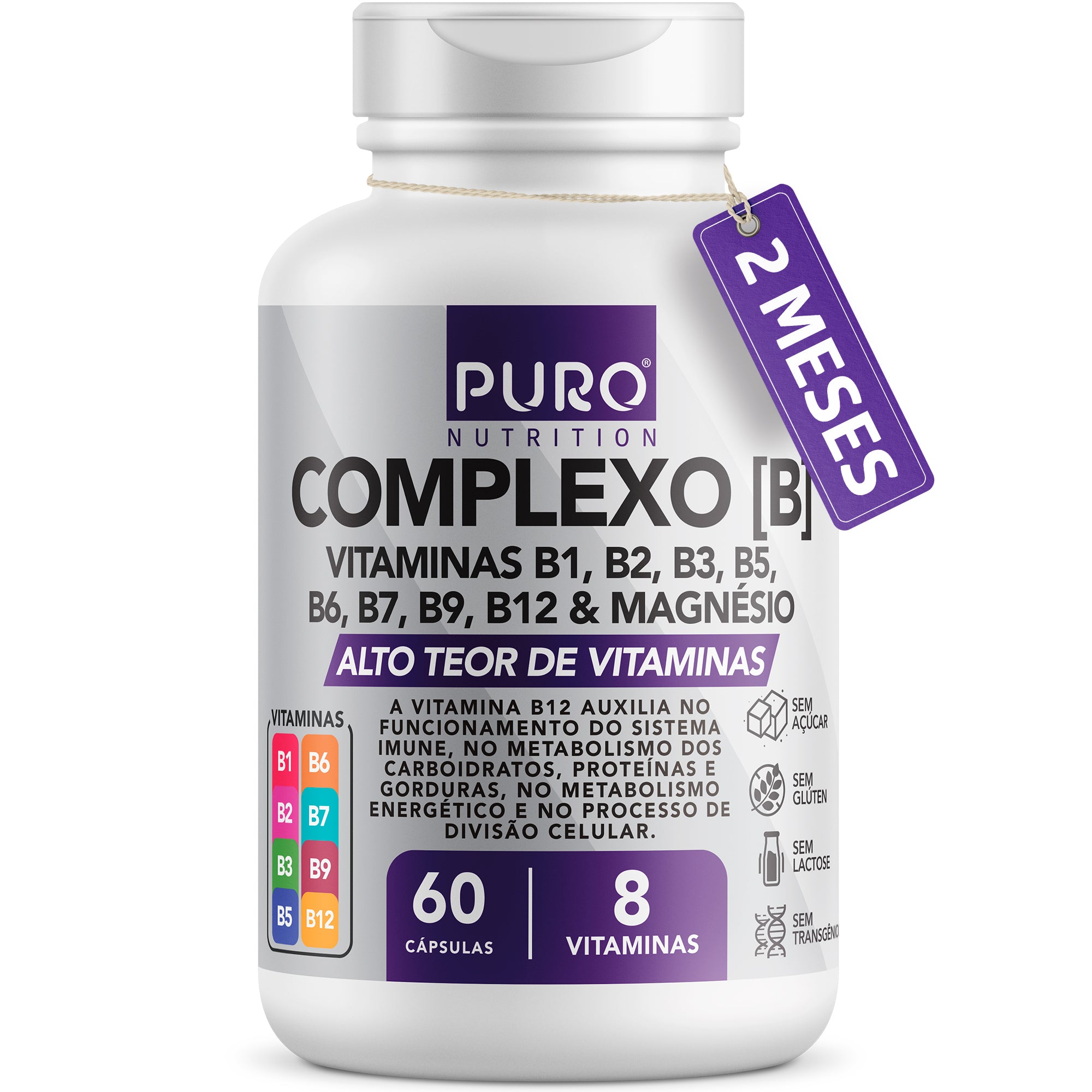 COMPLEXO B com Vitaminas B1, B2, B3, B5, B6, B9, B12 e Magnésio | 60 Cápsulas