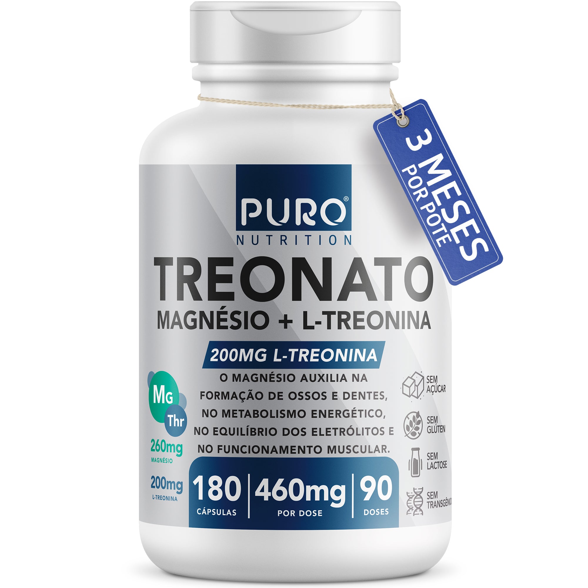 TREONATO MAGNÉSIO + L-TREONINA 460mg | 180 Cápsulas